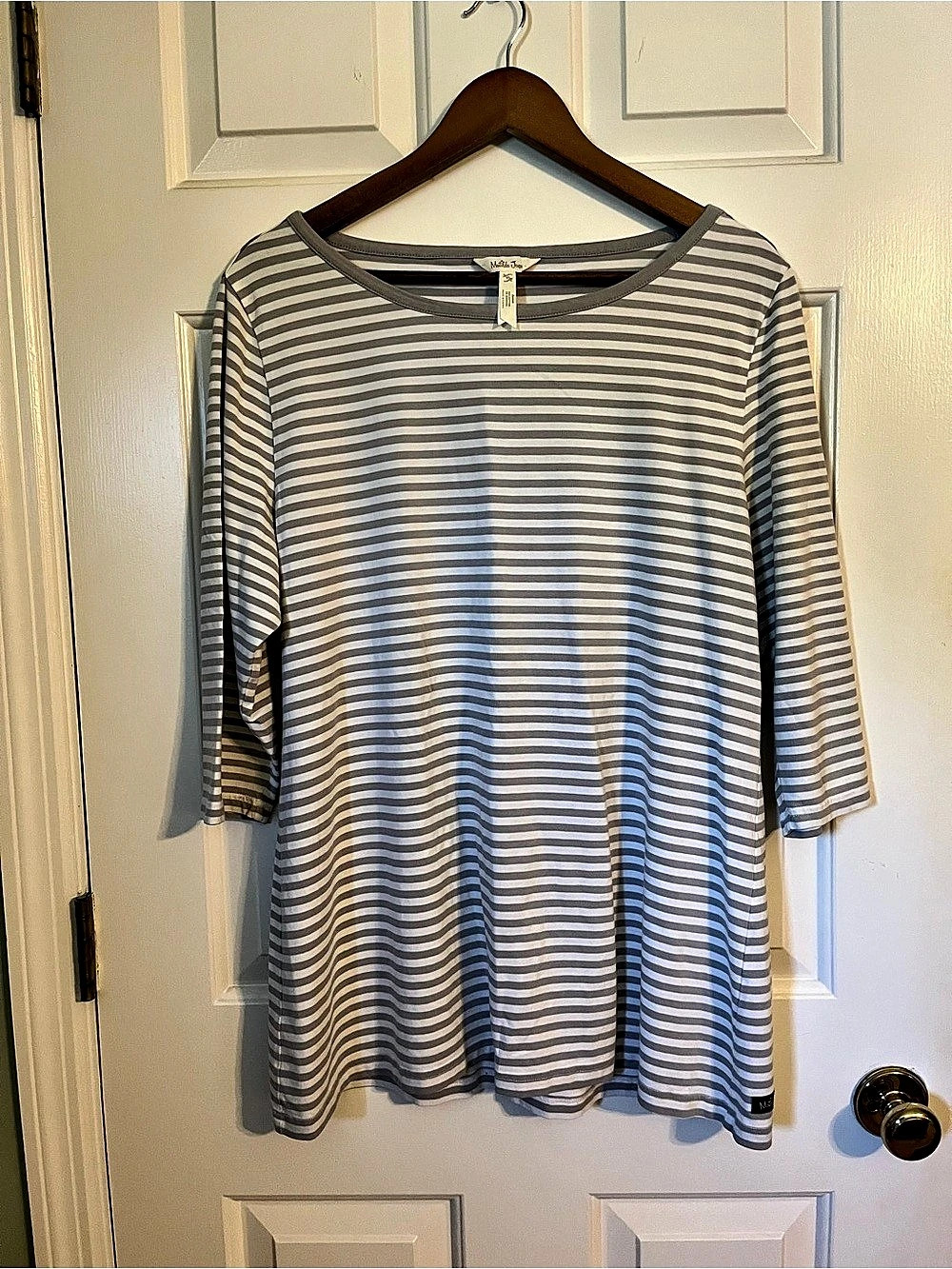Matilda Jane Striped 3/4 Sleeve Top in Gray & White Size XL EUC